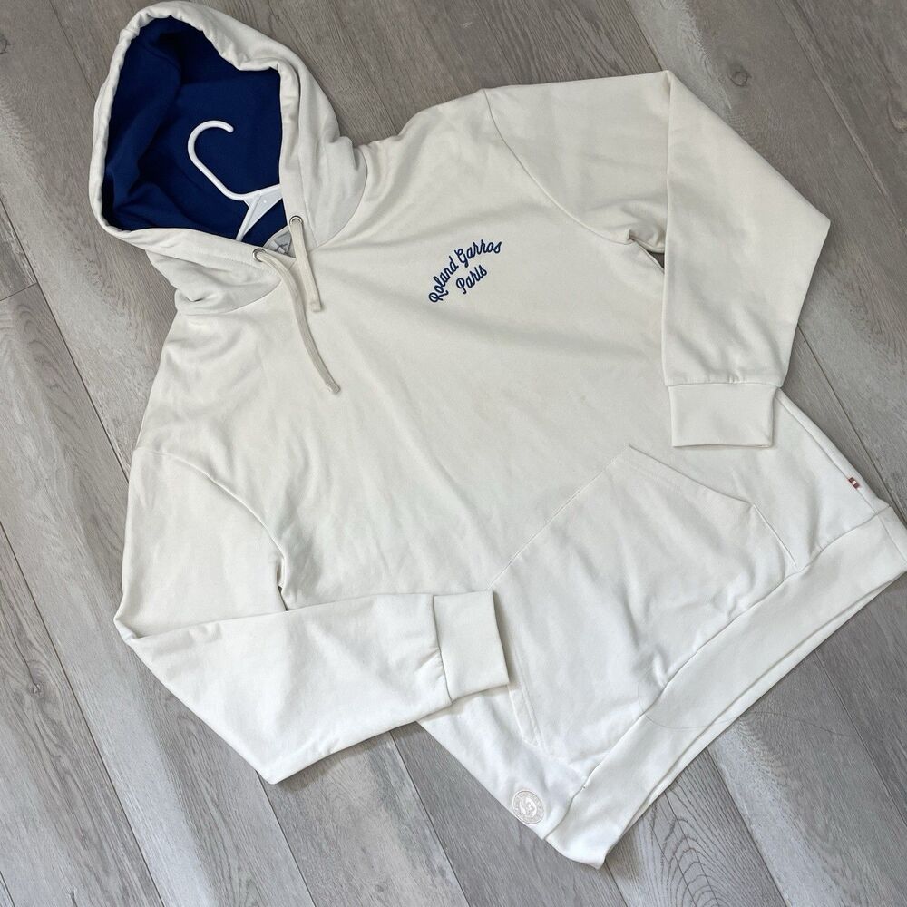 Roland Garros Hoodie Sweatshirt cotton french terry mens Cream (medium) preppy